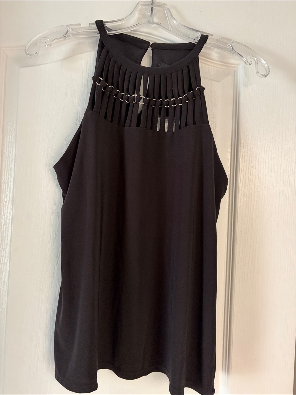 White House Black Market Black Halter Camisole with Chain Yoke